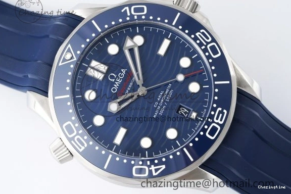 0417 Fashionable Seamaster Diver 300M ZF 1:1 Best Edition Blue Ceramic Blue Dial on Blue Rubber Strap A 7822